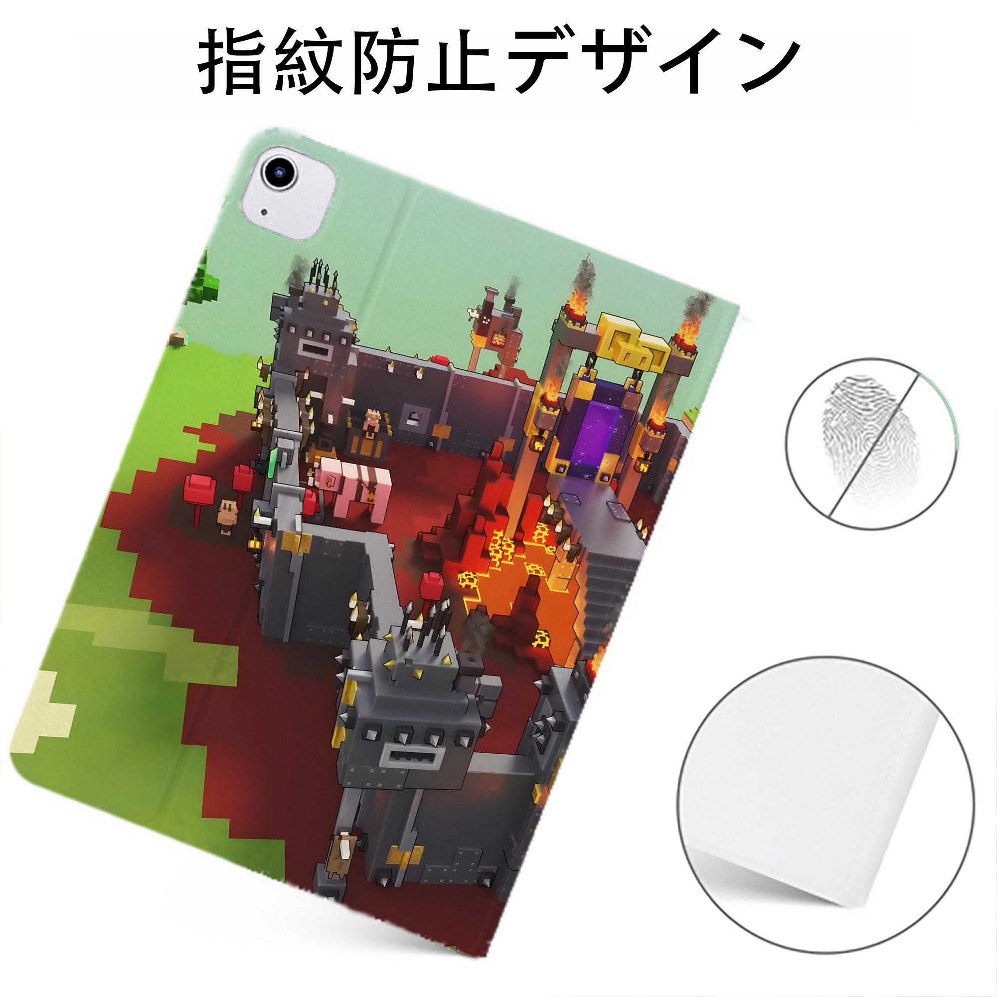 （画像用） マインクラフト ブロックの世界 Minecraft MC Block world IPadケース ペンホルダー付き ブックスタイルデザイン